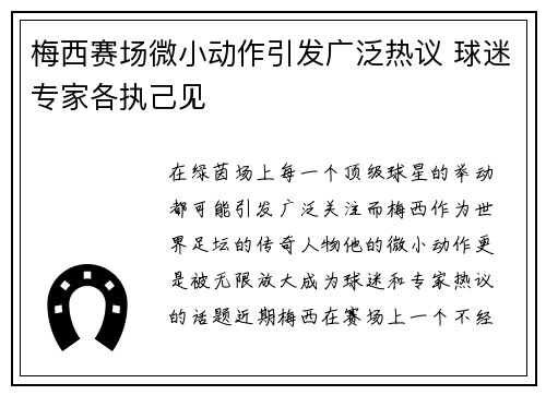 梅西赛场微小动作引发广泛热议 球迷专家各执己见