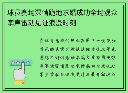 球员赛场深情跪地求婚成功全场观众掌声雷动见证浪漫时刻